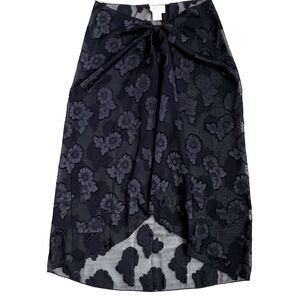 Black Floral Beach Sarong Swimsuit Cover Up Sheer Tie Wrap Skirt Women's Medium